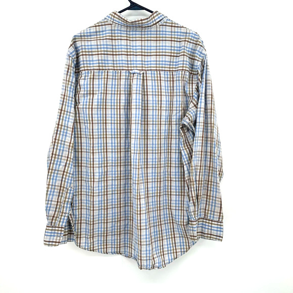 Saddlebred size large plaid button down long sleeve shirt blue brown - Picture 2 of 3
